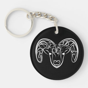 Black and White Tribal Goat / Sheep Key Ring