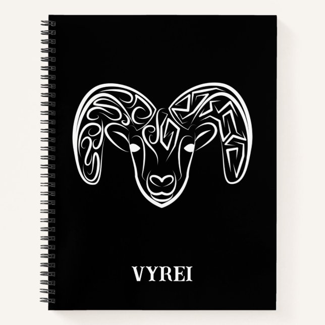 Black and White Tribal Goat / Sheep Notebook (Front)