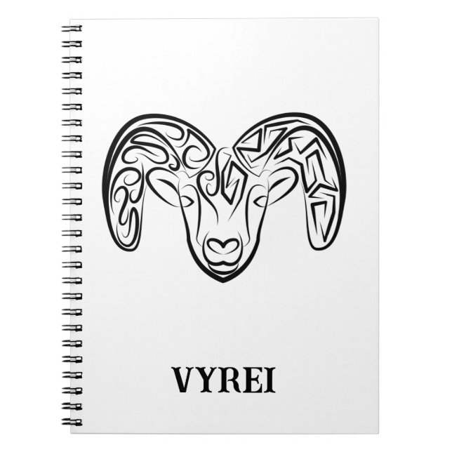 Black and White Tribal Goat / Sheep Notebook (Front)