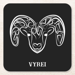 Black and White Tribal Goat / Sheep Square Paper Coaster