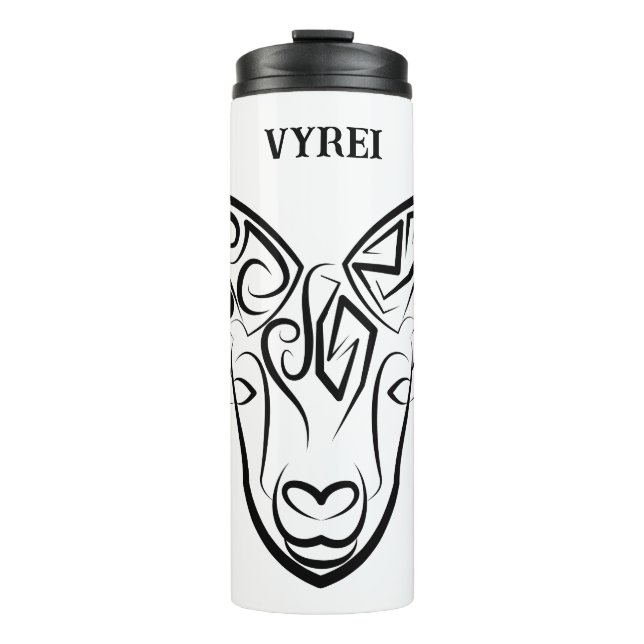 Black and White Tribal Goat / Sheep Thermal Tumbler (Front)