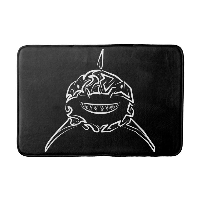 Black and White Tribal Great White Shark Bath Mat (Front)