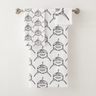 Black and White Tribal Great White Shark Bath Towel Set