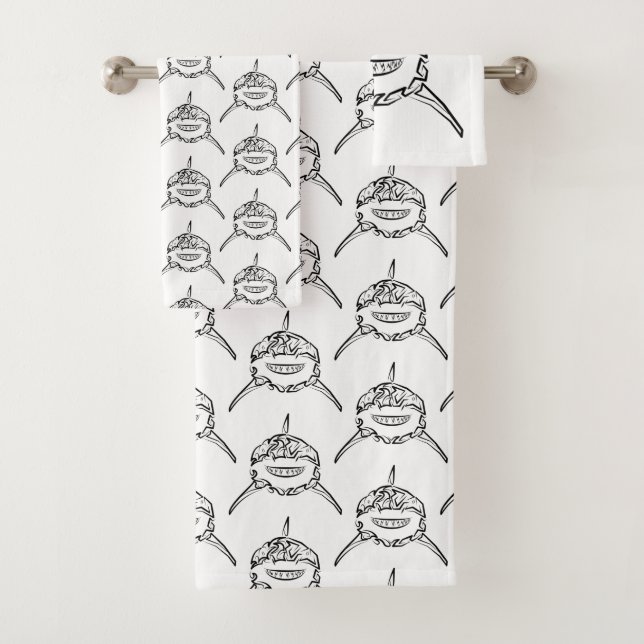 Black and White Tribal Great White Shark Bath Towel Set (Insitu)