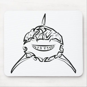 Black and White Tribal Great White Shark Mouse Pad