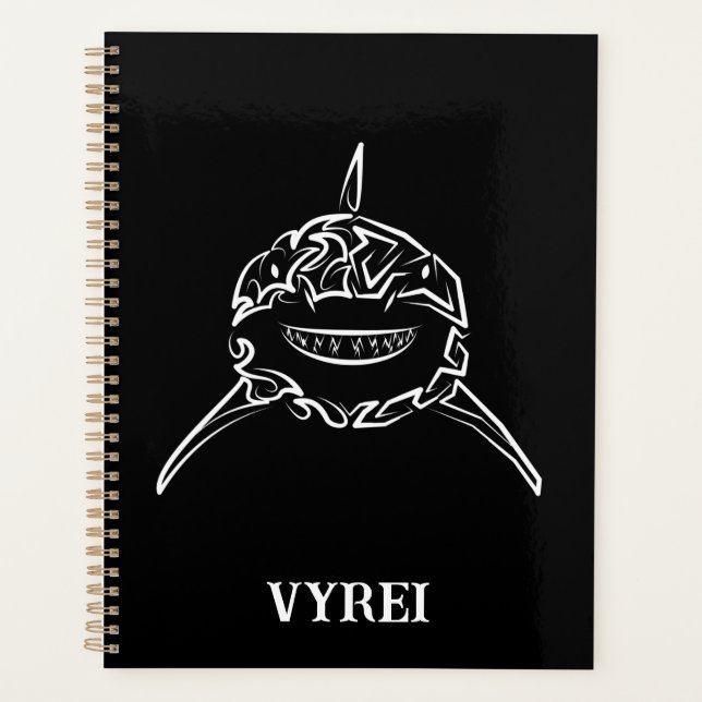Black and White Tribal Great White Shark Planner (Front)