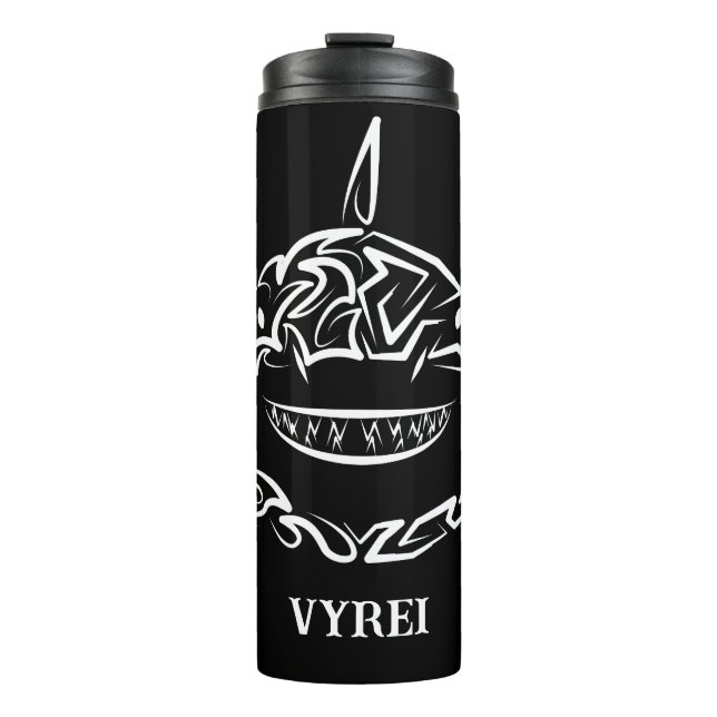 Black and White Tribal Great White Shark Thermal Tumbler (Front)