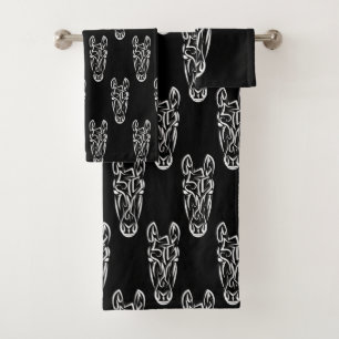 Black and White Tribal Horse Bath Towel Set