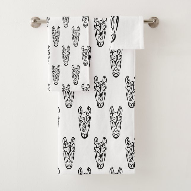 Black and White Tribal Horse Bath Towel Set (Insitu)