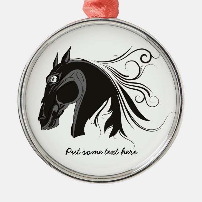 Black and white tribal horse head custom ornament (Front)