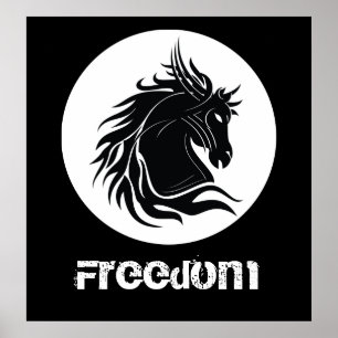 Black and white tribal horse head custom poster