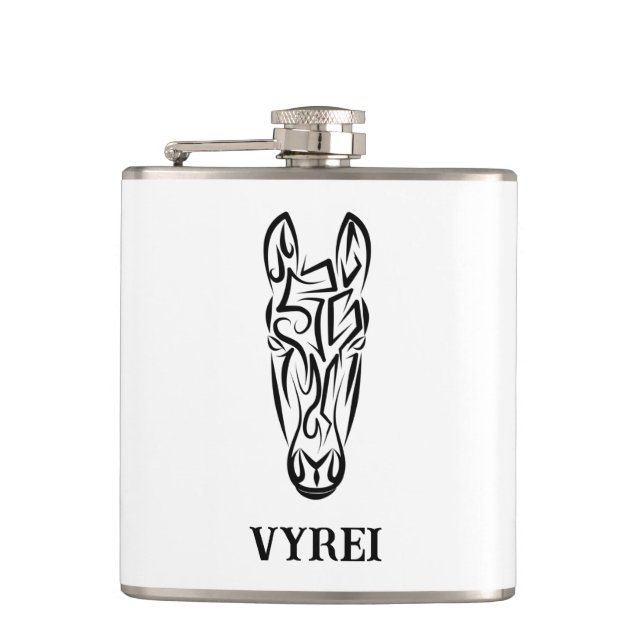 Black and White Tribal Horse Hip Flask (Front)