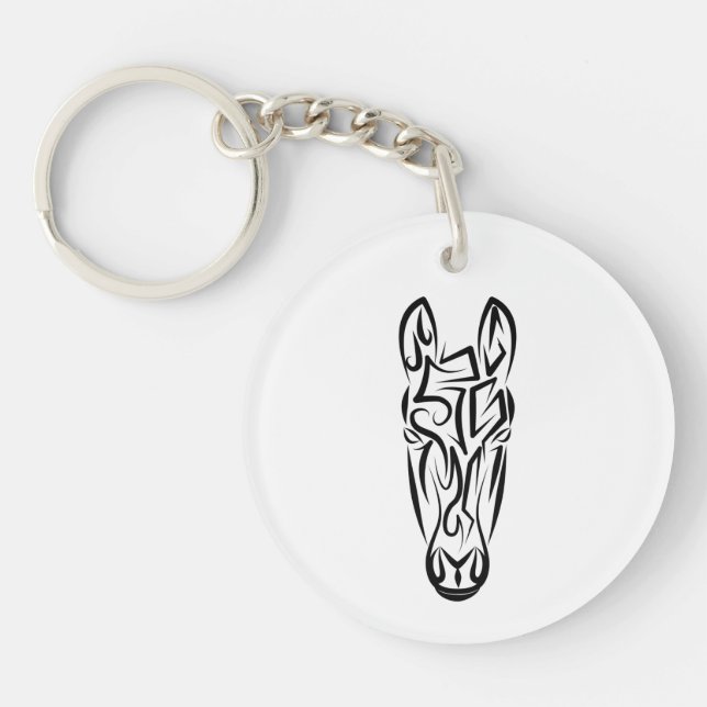 Black and White Tribal Horse Key Ring (Front)
