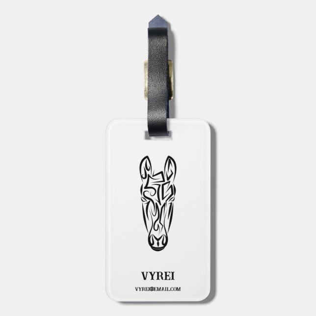 Black and White Tribal Horse Luggage Tag (Back Vertical)
