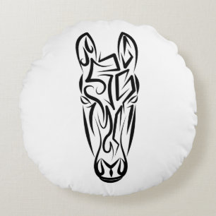 Black and White Tribal Horse Round Cushion
