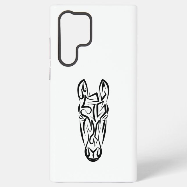 Black and White Tribal Horse Samsung Galaxy S22 Ultra Case (Back)