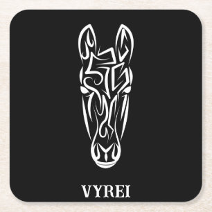 Black and White Tribal Horse Square Paper Coaster