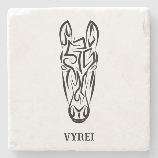 Black and White Tribal Horse Stone Coaster (Front)