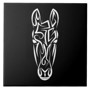 Black and White Tribal Horse Tile