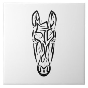 Black and White Tribal Horse Tile