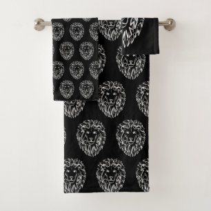 Black and White Tribal Lion Bath Towel Set