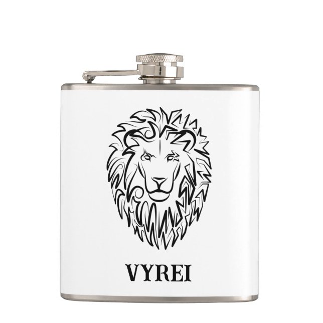 Black and White Tribal Lion Hip Flask (Front)