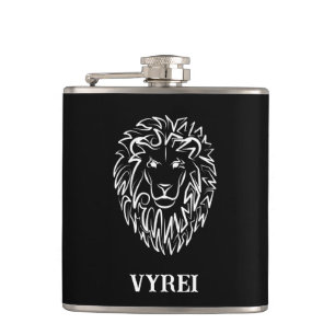 Black and White Tribal Lion Hip Flask