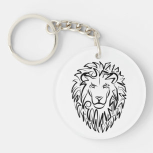 Black and White Tribal Lion Key Ring