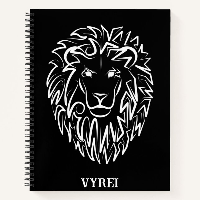 Black and White Tribal Lion Notebook (Front)