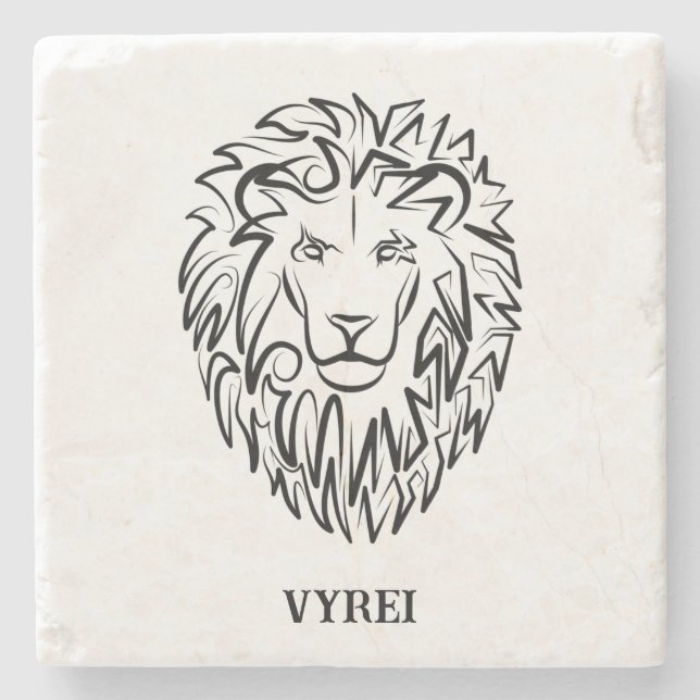Black and White Tribal Lion Stone Coaster (Front)