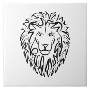 Black and White Tribal Lion Tile