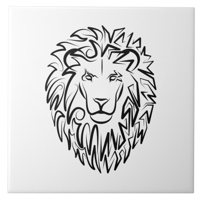 Black and White Tribal Lion Tile (Front)