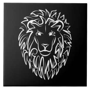 Black and White Tribal Lion Tile