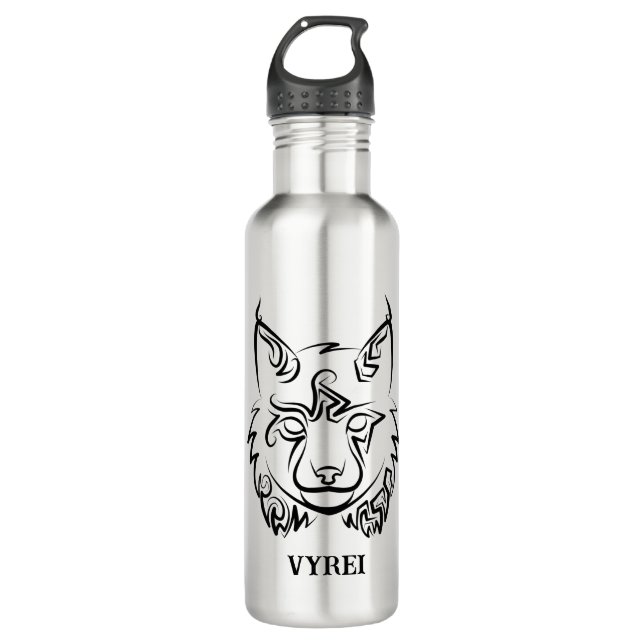 Black and White Tribal Lynx 710 Ml Water Bottle (Front)