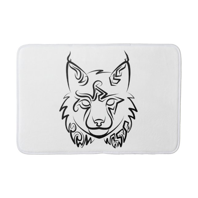 Black and White Tribal Lynx Bath Mat (Front)