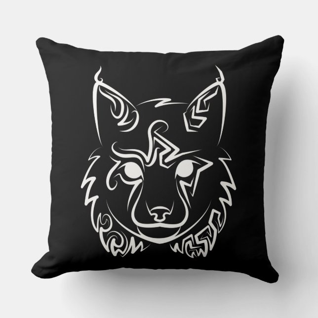 Black and White Tribal Lynx Cushion (Front)
