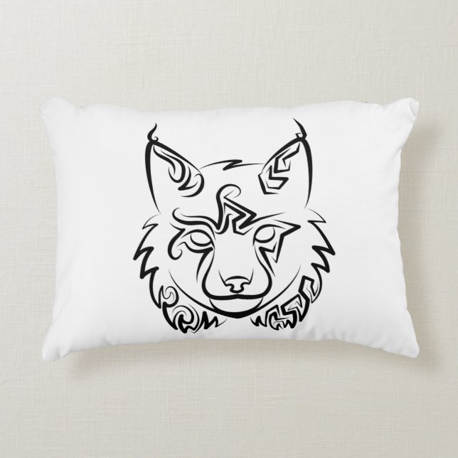 Black and White Tribal Lynx Decorative Cushion (Front)