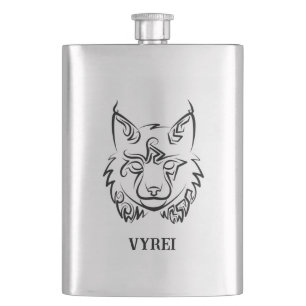 Black and White Tribal Lynx Hip Flask