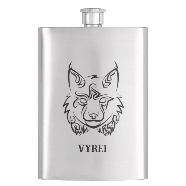 Black and White Tribal Lynx Hip Flask (Front)