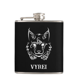 Black and White Tribal Lynx Hip Flask