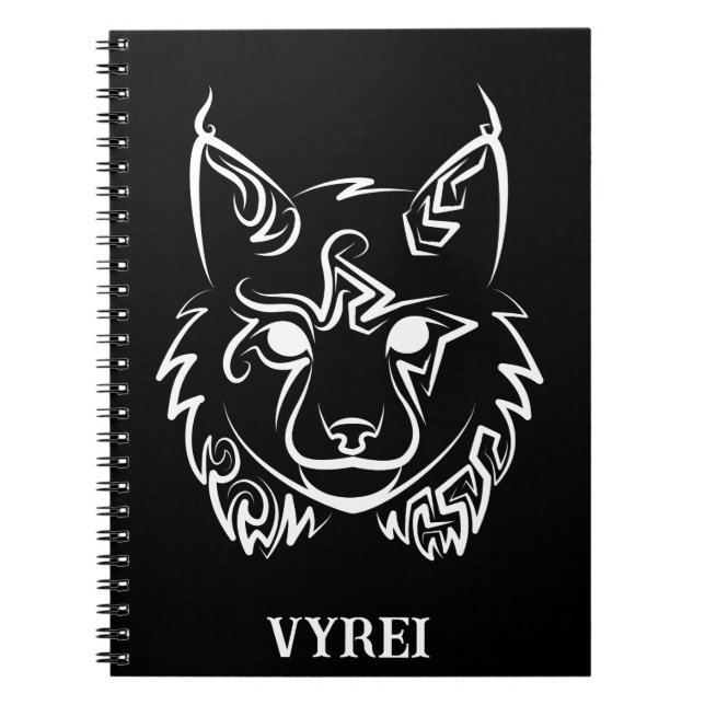 Black and White Tribal Lynx Notebook (Front)