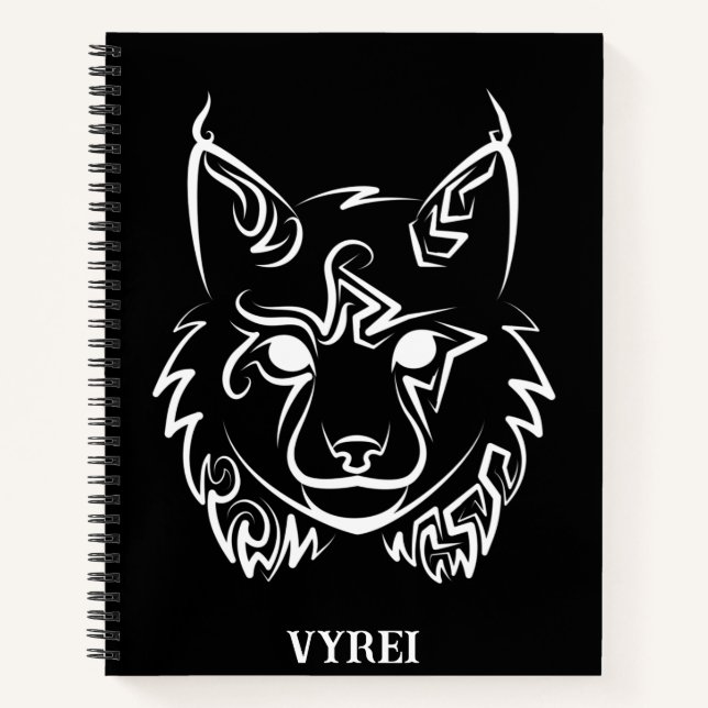 Black and White Tribal Lynx Notebook (Front)