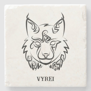 Black and White Tribal Lynx Stone Coaster