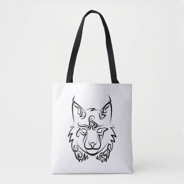 Black and White Tribal Lynx Tote Bag (Front)