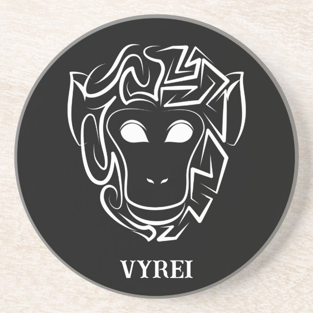 Black and White Tribal Monkey Coaster (Front)