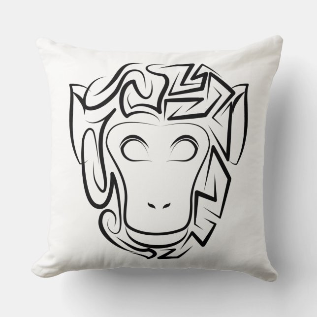 Black and White Tribal Monkey Cushion (Front)