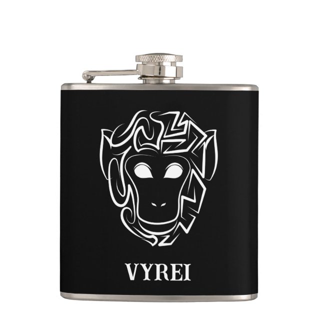 Black and White Tribal Monkey Hip Flask (Front)