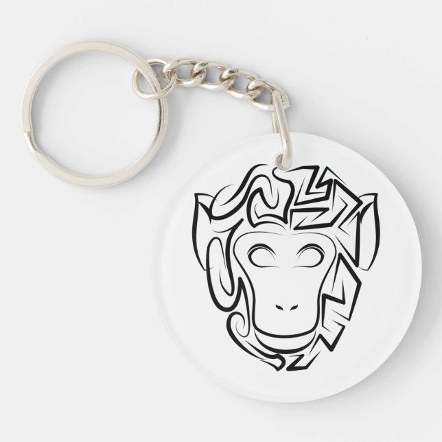 Black and White Tribal Monkey Key Ring (Front)