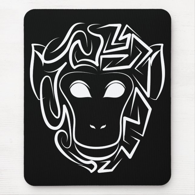 Black and White Tribal Monkey Mouse Pad (Front)