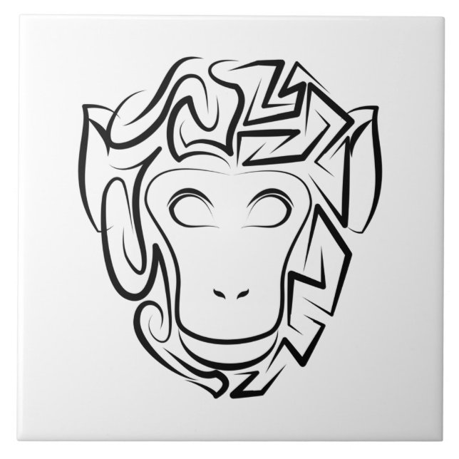 Black and White Tribal Monkey Tile (Front)